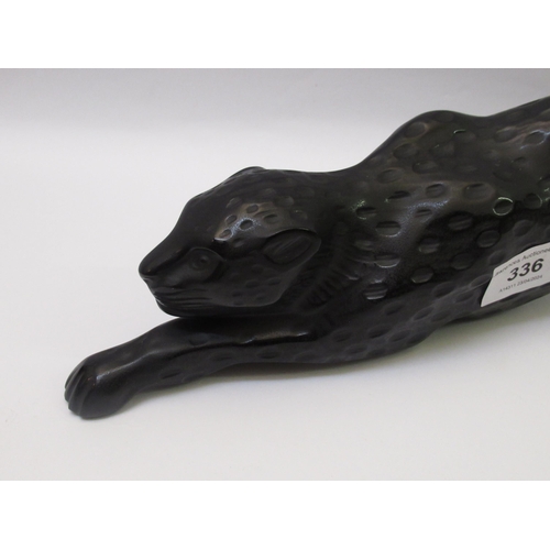 336 - Modern Lalique black glass figure of a leopard, signed, 37cm long