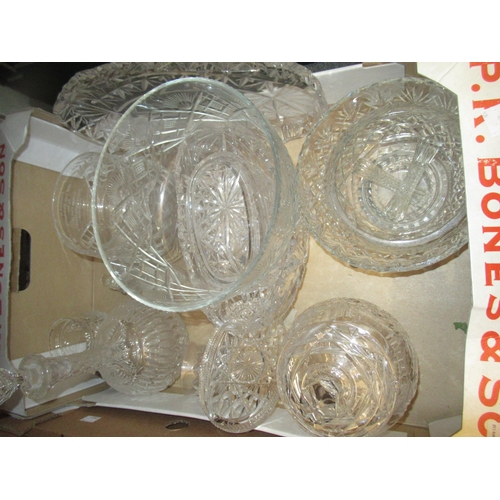 339 - Two boxes containing a large quantity of various 20th Century cut glass, including various drinking ... 