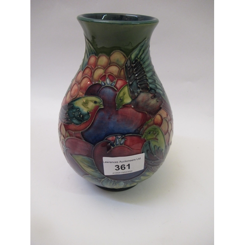 361 - Moorcroft Finches pattern baluster form vase, 18.5cm high