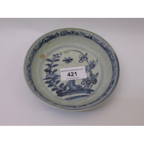 421 - Chinese porcelain shallow bowl with blue floral decoration, 13.5cm diameter