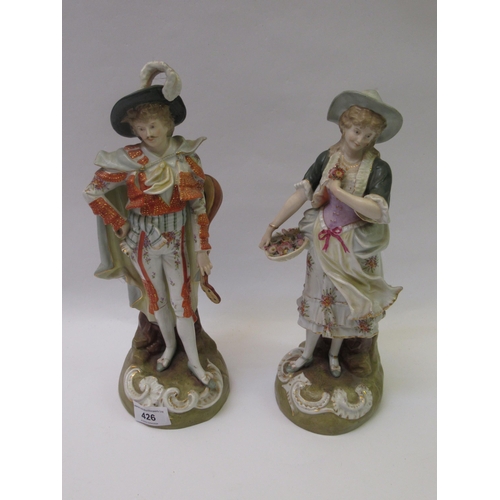 426 - Pair of Naples porcelain figures of a lady and gentleman, Wedgwood oval meat plate and sundry other ... 