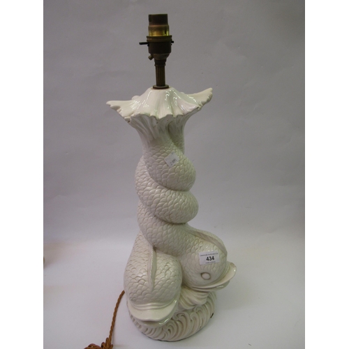 434 - Porcelain lamp base in the form of an entwined fish, 54cm high