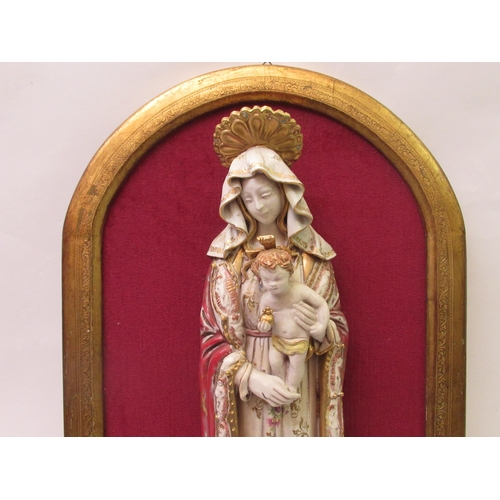 457 - Eugenio Pattarino, Madonna and child, figural porcelain group, in gilt wooden frame