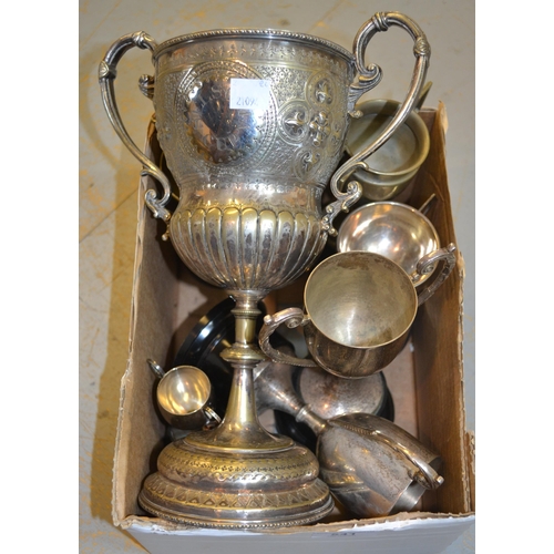 541 - Box containing a quantity of various silver plated trophy cups