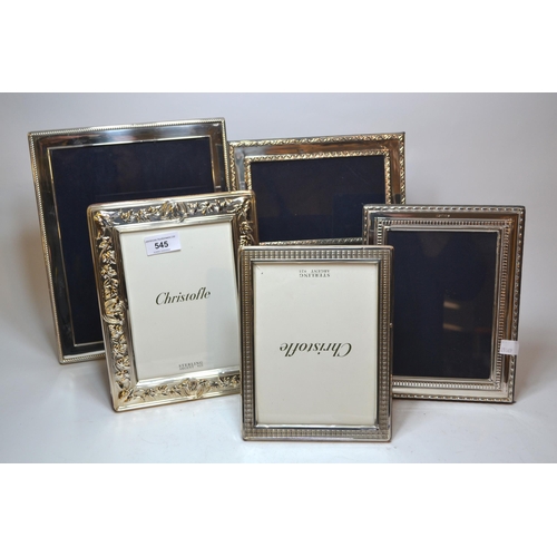 545 - Group of four various silver photograph frames, together with another silver plated frame