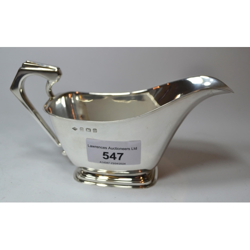 547 - Birmingham silver cream jug, Victorian London silver berry spoon, plated hot water pot, ladle and ov... 