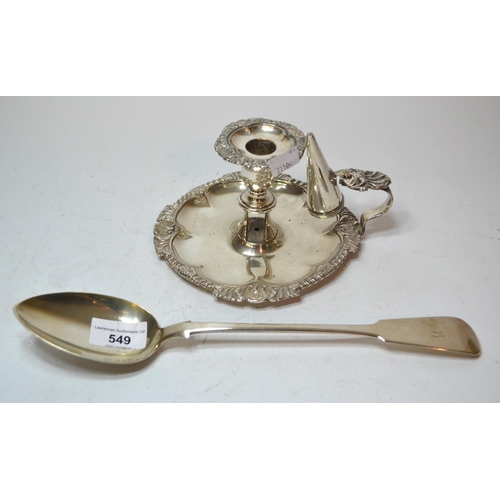 549 - Victorian Glasgow silver Fiddle pattern tablespoon 1842, 3.8oz t, together with a 19th century silve... 