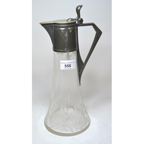 550 - WMF silvered pewter and cut glass claret jug, 30cm high