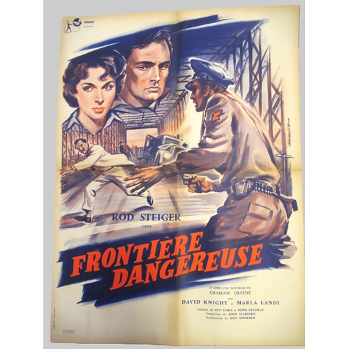 65 - Mid 20th Century French film poster, ' Frontiere Dangereuse ' starring Rod Steiger, presented by Ran... 