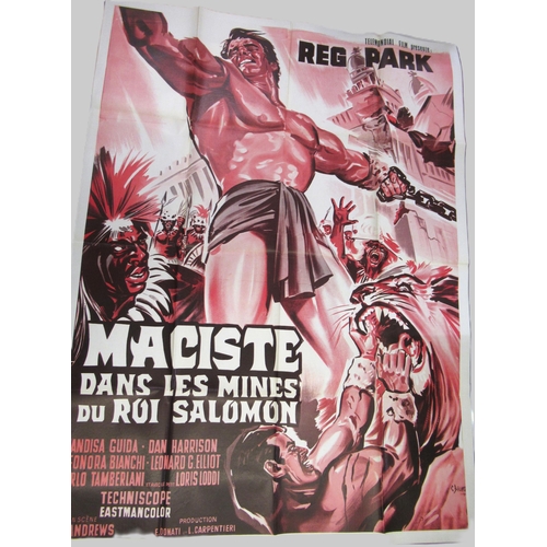 69 - Large mid 20th Century French film poster, ' Maciste dans les Mains du Roi Salmon ' presented by Reg... 