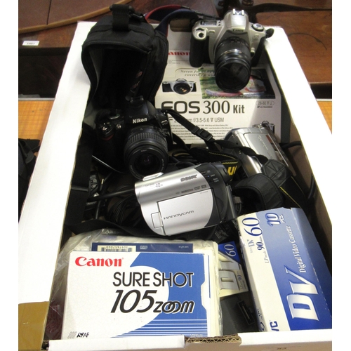 83 - Nikon D40X camera, a Canon EOS 300 camera, together with two camcorders and sundry accessories