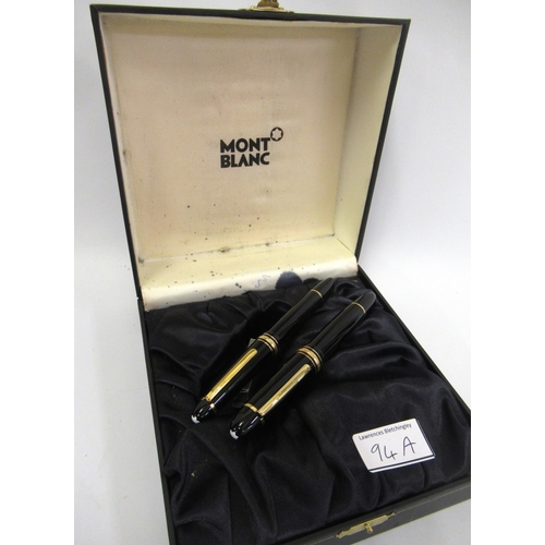 94A - Montblanc No. 149, two fountain pen set, one with an 18ct gold nib, the other with a 14ct gold nib