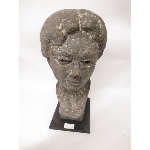 1163A - 20th Century concrete sculpture in the form of a head, marked PAJ