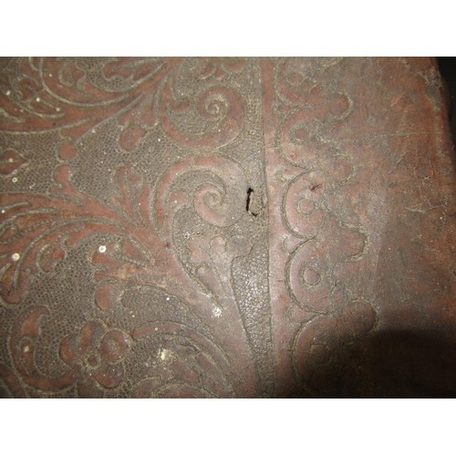 1519 - 17th Century oak side chair, the rectangular tooled and embossed studded leather back above a simila... 