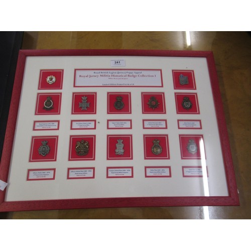 241 - Framed Limited Edition set Royal Jersey Militia historical badge collection, together with a similar... 