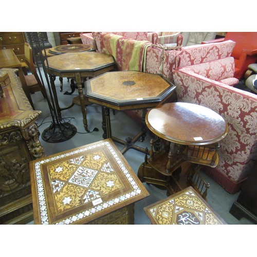 1221 - Edwards & Roberts amboyna ebonised and gilt metal mounted octagonal occasional table, on tapering fl... 