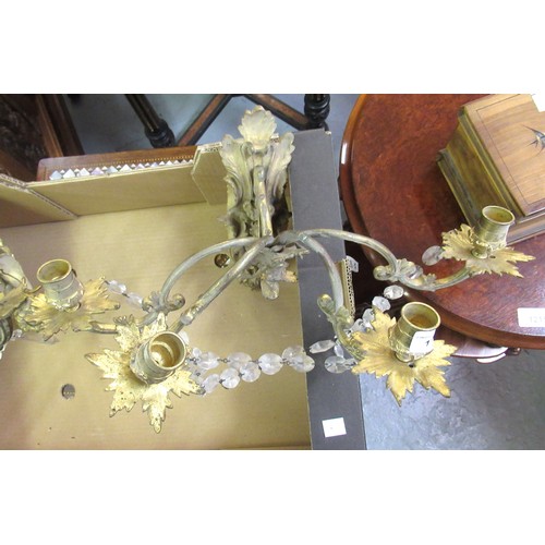 1190 - Pair of 19th Century French ormolu and crystal four branch wall lights, 29cm high