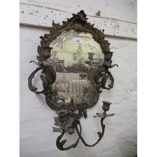 1191 - 19th Century French ormolu four branch wall sconce with mirror back, 60 x 40cm