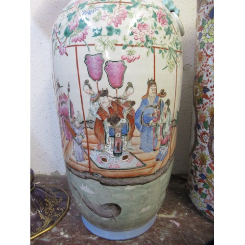 298 - Large 19th Century Chinese famille rose baluster form vase decorated with a continuous scene of figu... 