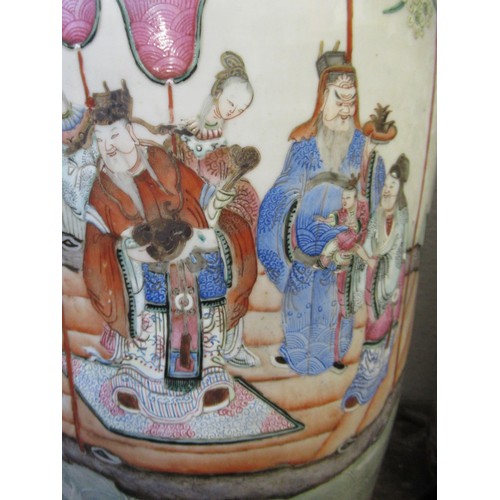 298 - Large 19th Century Chinese famille rose baluster form vase decorated with a continuous scene of figu... 