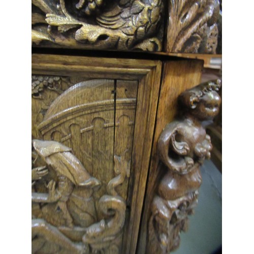 1522 - Fine oak twin pedestal partner's desk, the shaped red tooled leather inset top above shallow frieze ... 