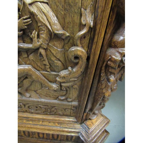 1522 - Fine oak twin pedestal partner's desk, the shaped red tooled leather inset top above shallow frieze ... 