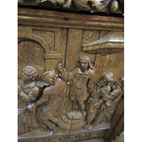 1522 - Fine oak twin pedestal partner's desk, the shaped red tooled leather inset top above shallow frieze ... 