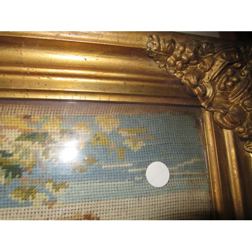 20 - 19th Century needlepoint picture of four children playing, gilt frame, 80 x 67cm