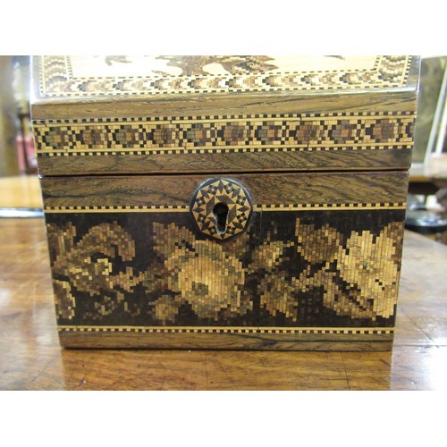 1234 - 19th Century Tunbridge ware stationery box, the hinged shaped cover with floral inlays, 21cm wide