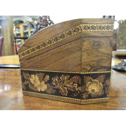 1234 - 19th Century Tunbridge ware stationery box, the hinged shaped cover with floral inlays, 21cm wide