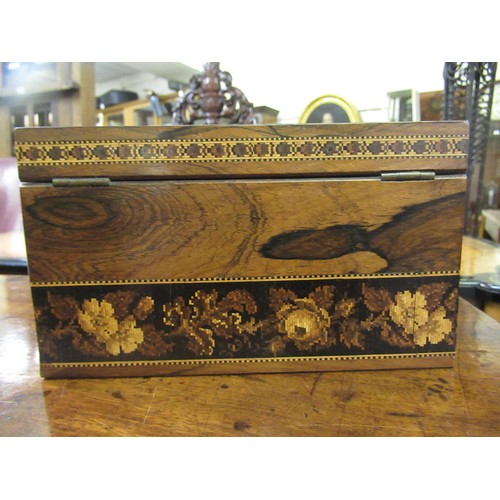 1234 - 19th Century Tunbridge ware stationery box, the hinged shaped cover with floral inlays, 21cm wide