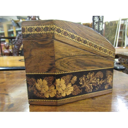 1234 - 19th Century Tunbridge ware stationery box, the hinged shaped cover with floral inlays, 21cm wide