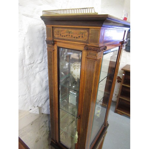 1208 - Small fine quality 19th Century satinwood display cabinet, the brass galleried top above an inlaid f... 