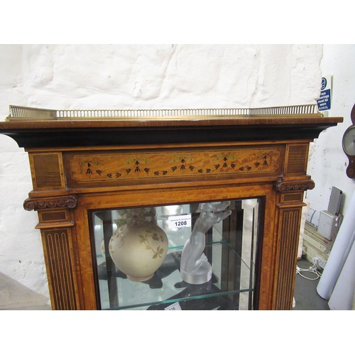 1208 - Small fine quality 19th Century satinwood display cabinet, the brass galleried top above an inlaid f... 