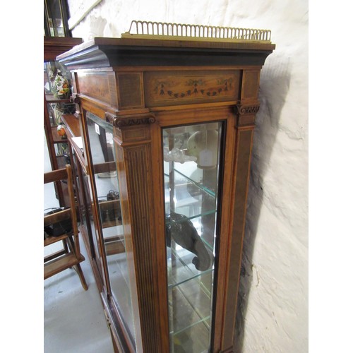 1208 - Small fine quality 19th Century satinwood display cabinet, the brass galleried top above an inlaid f... 