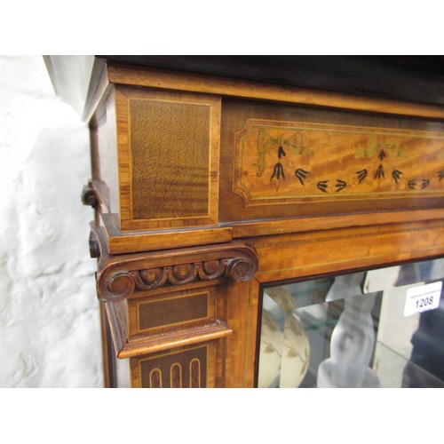 1208 - Small fine quality 19th Century satinwood display cabinet, the brass galleried top above an inlaid f... 