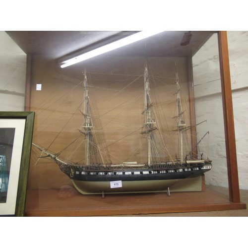 173 - Modern hand built model of the USS Constitution in a glazed display case, 72 x 90cm x 34cm deep, tog... 