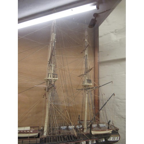 173 - Modern hand built model of the USS Constitution in a glazed display case, 72 x 90cm x 34cm deep, tog... 