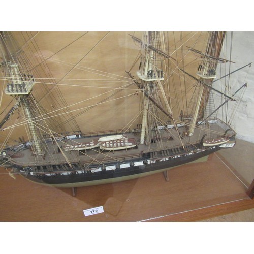 173 - Modern hand built model of the USS Constitution in a glazed display case, 72 x 90cm x 34cm deep, tog... 