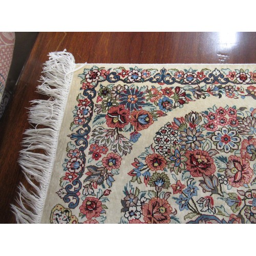 8 - Modern oriental silk rug with a lobed medallion and all-over stylised floral design on an ivory grou... 