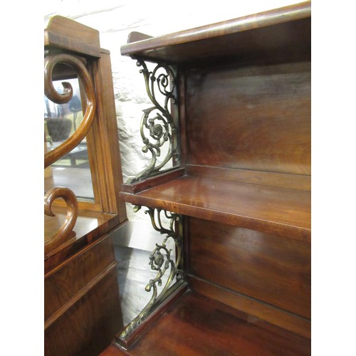 1211 - Small George IV mahogany chiffonier with a two tier shelf back supported by ormolu uprights above a ... 