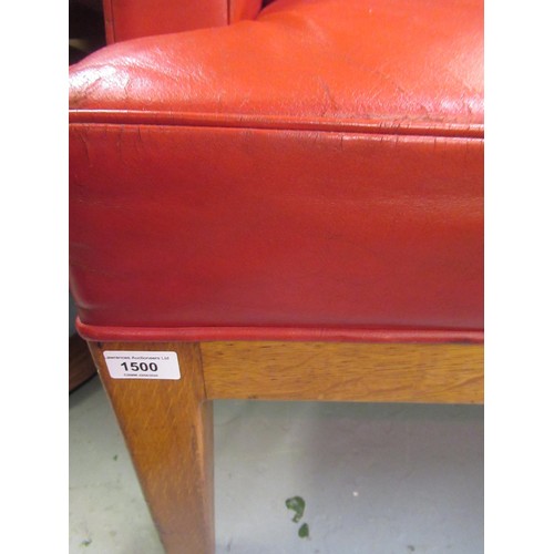 1500 - 20th Century high back red leather upholstered Judges chair with ER cypher to top on oak square tape... 