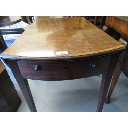 1195 - George III plum mahogany oval cross banded Pembroke table, single end drawer, on square tapering sup... 