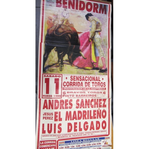 Large Spanish bull fight advertising poster, circa 1960's (in three parts joined), 190 x 90cm approximately, together with another similar