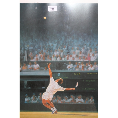 721 - Terence J. Gilbert, artist signed Limited Edition coloured lithograph ' Stefan Edberg ', No. 43 of 2... 