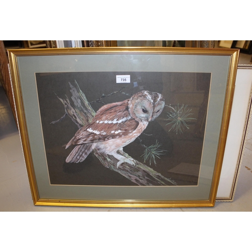 735 - B. Neeves, mixed media study of a tawny owl, signed, 36 x 49cm, gilt framed