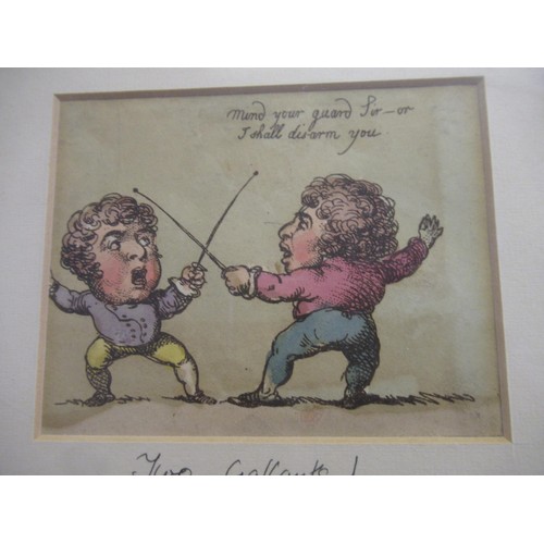 778 - Group of four caricature prints, after Gilray, in a single frame, together with five other similar p... 