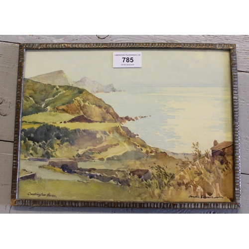 785 - Arnold Beauvais, watercolour, view of Crackington Haven (Devon), signed and inscribed, 20 x 28cm, fr... 