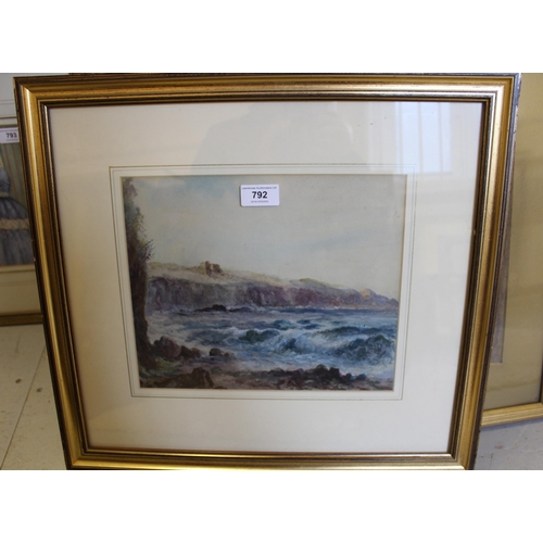 792 - Albert Pollitt, watercolour, coastal scene, 23 x 28cm, gilt framed