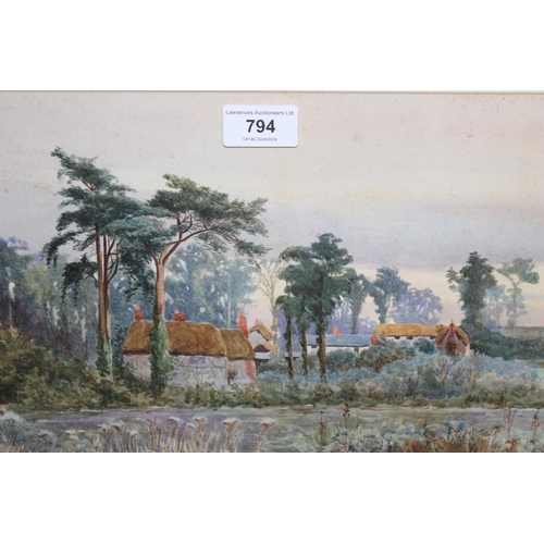 794 - Karl Hefner, watercolour, cottages in a landscape, signed, 21 x 35cm, gilt framed